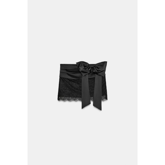 ZARA MINI SKIRT WITH CONTRAST LACE AND BOW DETAIL - Picture 1 of 7